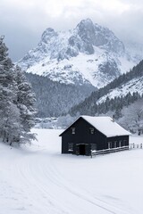 Snowy Mountain Cabin Winter Wonderland Serene Landscape Peaceful Solitude