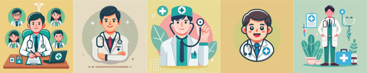 Collection of vectors of doctors wearing uniforms
