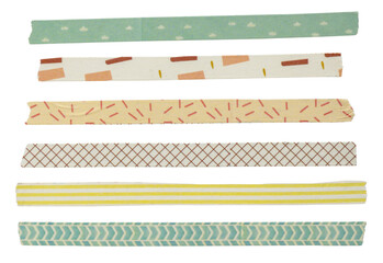Set of printed washi tapes isolated on white background
