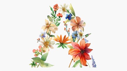 Obraz premium Elegant Letter A Floral Monogram with Watercolor Wild Flowers