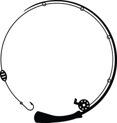 Rounded fishing rod outdoor adventure hunt club emblem. Hunting club badge.