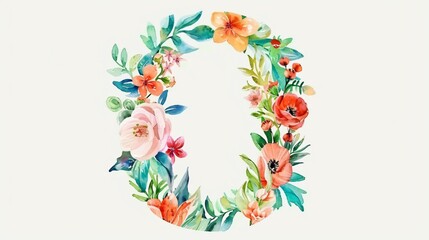 Elegant Letter O with Watercolor Flowers and Leaves for Design Projects