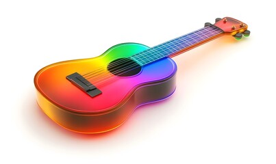 Obraz premium Rainbow acoustic guitar, isolated, studio, vibrant, music