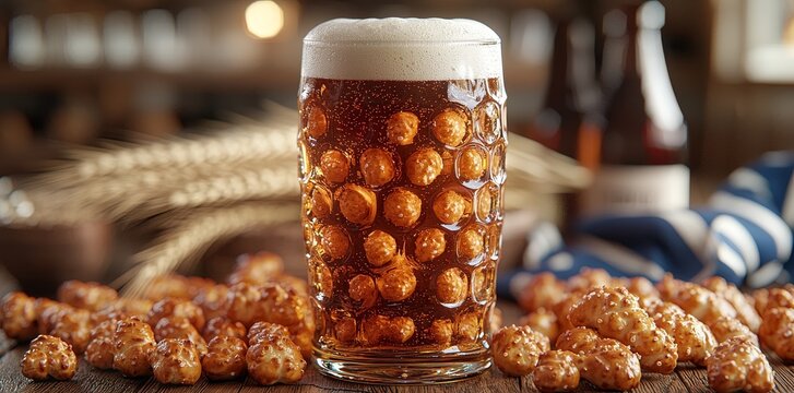 Pretzels and a mug of beer sit on a table, suitable for food and beverage-related ventures