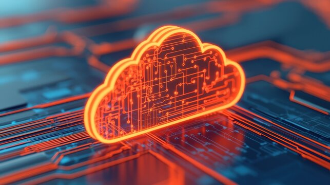 Futuristic Cloud Technology with Circuit Board Design in Neon Style