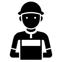 Delivery person holding a package, conveying service.