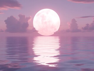 Pink moon ocean sunset serenity scene