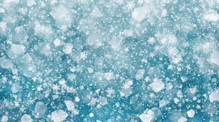 Abstract winter background, teal backdrop with scattered snowflakes and ice. Ideal for festive designs, winter themes, or creating a frosty, snowy atmosphere.
