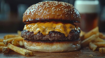 Food burger with fries and drink isolated on a transparent background
