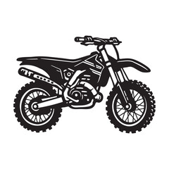 Black and white vector illustration of a dirt bike, showcasing intricate details of an off-road motorcycle. Perfect for motocross, adventure, and extreme sports themes.