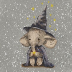 
elephant wizard magic colorful illustration