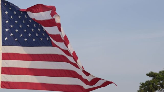 4th of July Independence Day Celebration Outdoor Park Golden Hour American Flag Patriotic Concept of Memorial Day
