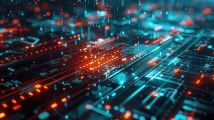 Fototapeta premium Futuristic Glowing Circuit Board with Neon Lights