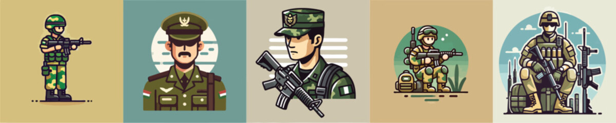 Vector collection of soldiers on duty