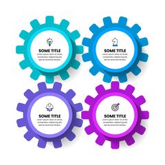 Infographic template. 4 connected gears with icons