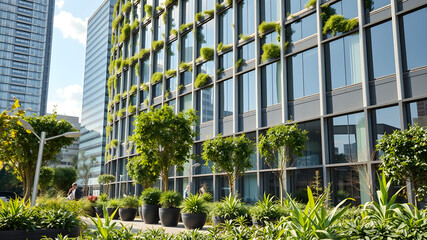 Corporate building in city plants growing Sustainability Sustainable, green energy 