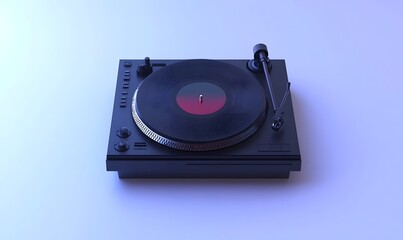 Turntable playing vinyl record on studio background