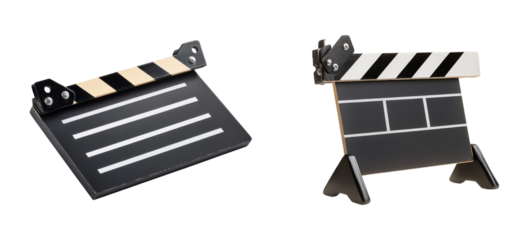 Set of film clapboards for movie production, isolated on transparent background