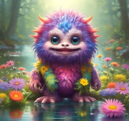Fototapeta premium Illustration of fluffy and cute small monster.