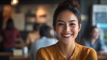 Diverse team of professionals smiling in open-plan office