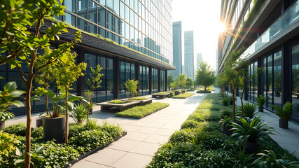 Corporate building in city plants growing Sustainability Sustainable, green energy