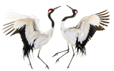 Elegant Cranes in Motion on transparent background.PNG