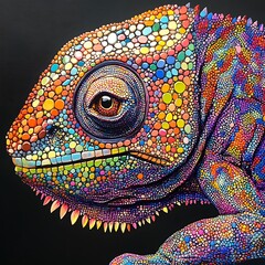 Fototapeta premium Vibrant reptile perched on foliage in rainforest