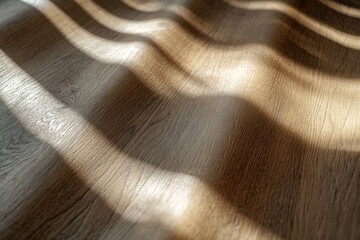 A mesmerizing capture of shadows cast on a wooden surface, highlighting the intricate textures that evoke a sense of warmth and rustic charm in a cozy environment.