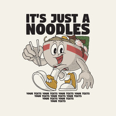 Retro cartoon quirky ramen bowl mascot