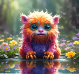 Fototapeta premium Illustration of fluffy and cute small monster.