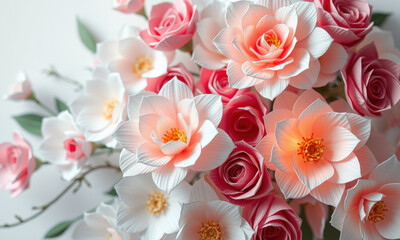 Obraz premium beautiful arrangement of pink and white paper flowers, showcasing intricate details and vibrant colors, perfect for decoration or artistic inspiration