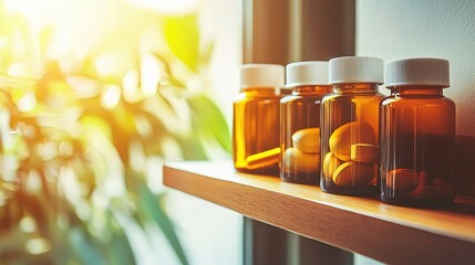 Medicine bottles neatly arranged on a wooden shelf, symbolizing the importance of organization and care in healthcare management.
