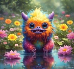 Fototapeta premium Illustration of fluffy and cute small monster.