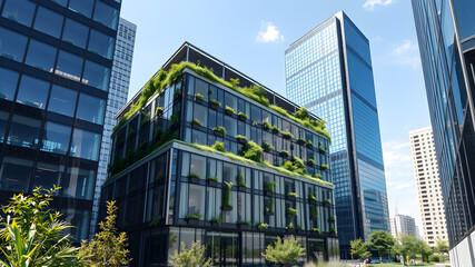 Corporate building in city plants growing Sustainability Sustainable, green energy
