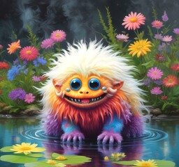 Fototapeta premium Illustration of fluffy and cute small monster.