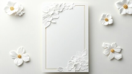 Obraz premium wedding invitation card, classic white and gold theme, floral details, elegant script font, luxurious 