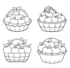 Basket of apples Coloring Page For Kids, Vector thanksgiving outline