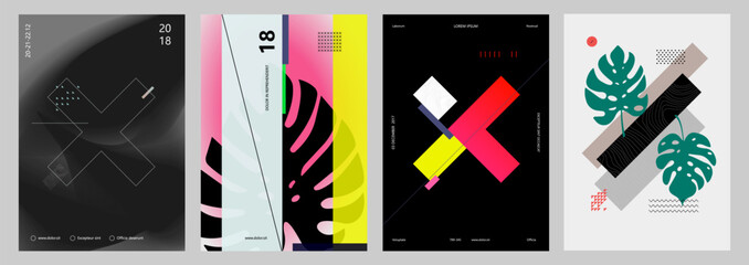 Minimal Covers design. Colorful halftone gradients. Future geometric patterns. 