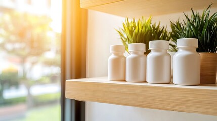 Medicine bottles neatly arranged on a wooden shelf, symbolizing the importance of organization and care in healthcare management.
