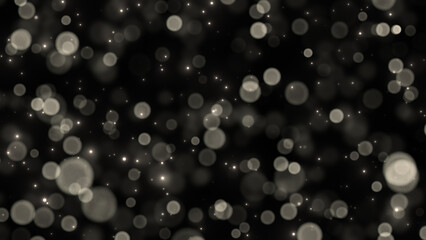 abstract black and white bokeh lights , shiny and glowing lights on black background	