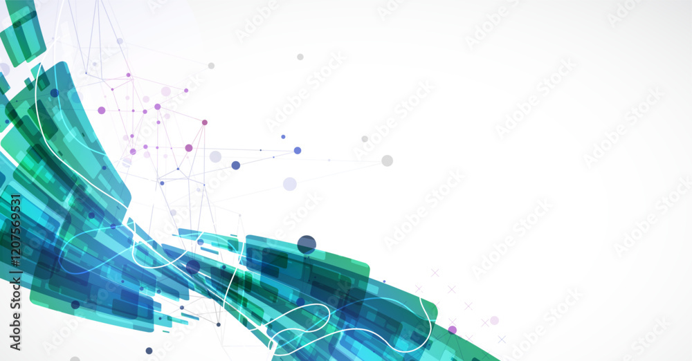 Fototapete Abstract wave of rectangles with plexus elements. Hand drawn vector.