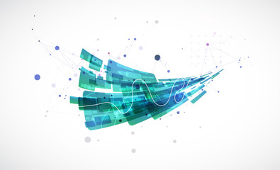 Fototapeta premium Abstract wave of rectangles with plexus elements. Hand drawn vector.