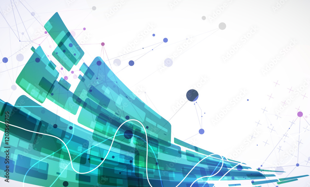 Aufkleber Abstract wave of rectangles with plexus elements. Hand drawn vector.