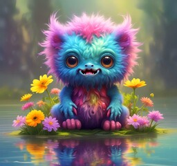 Fototapeta premium Illustration of fluffy and cute small monster.