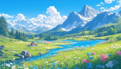 Serene Mountain Valley Spring Flowers Cottage Home