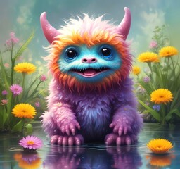 Fototapeta premium Illustration of fluffy and cute small monster.