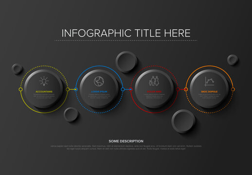 Four Dark Step Buttons Minimalist Infographic Design Template - dark version