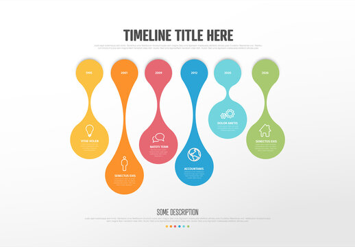Colorful Timeline Infographic Template Design made from big color droplets on light background