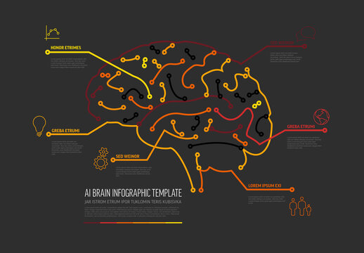 Artificial Dark Intelligence Brain Infographic Template - red and yellow version