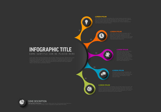Colorful Dark Infographic Design with Five elements around the title